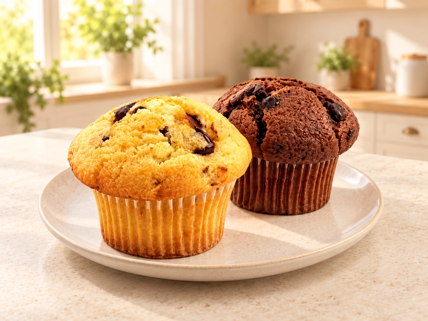 Muffins · preparación completa con fondo de cocina cálida